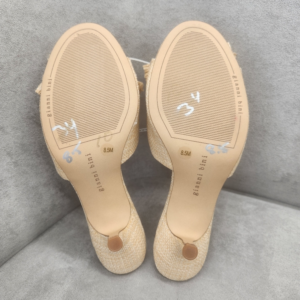 Gianni Bini Mules 8.5 Nude Beige Raffia Le Cadeau Kitten Heel Chunky Bow New$100 - Picture 15 of 16
